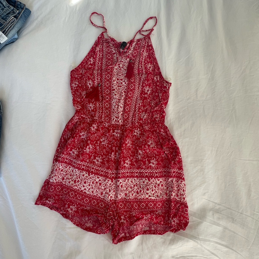Red paisley romper - size M